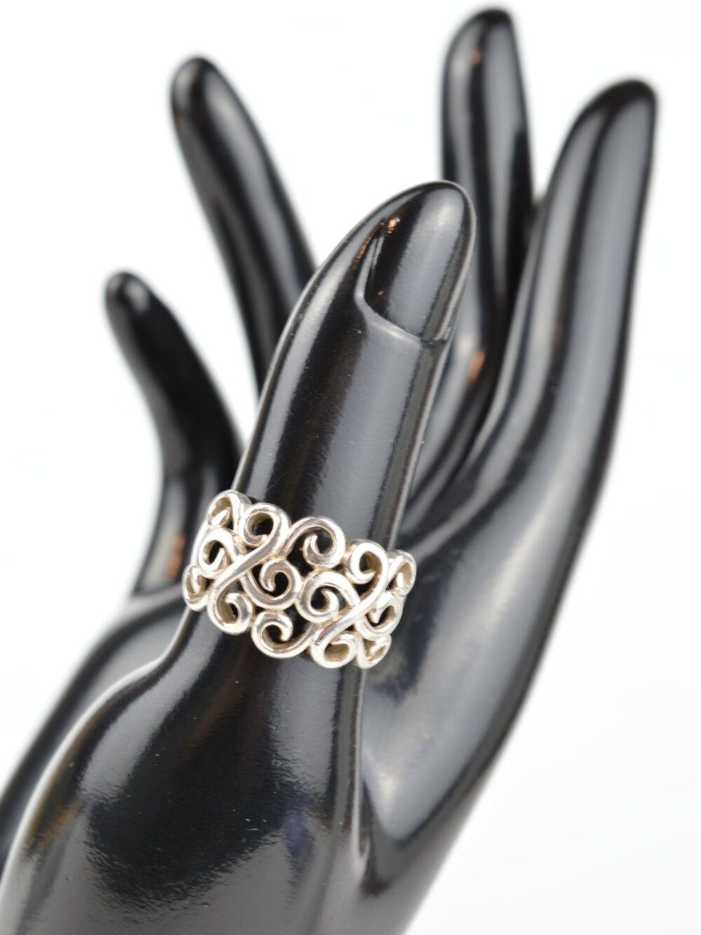 Vtg R 925 Sterling Silver Ring Swirl Filigree Wide Band Statement Size 7.75